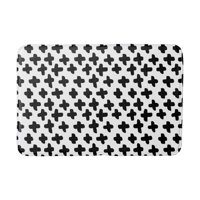 Black & White Abstract Modern Swiss Cross Bath Mat (Front)