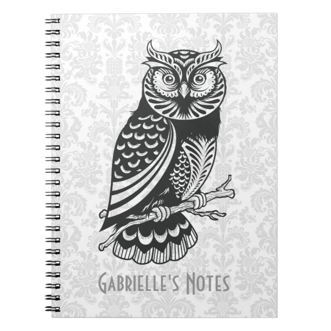 Black & White Abstract Owl Notebook (Front)