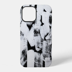 Black white, abstract painted canvas. iPhone 12 case
