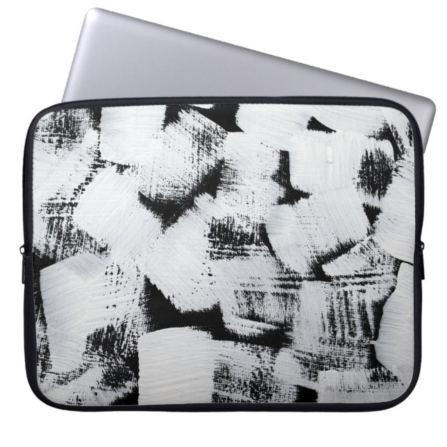 Black white, abstract painted canvas. laptop sleeve (Front)