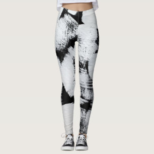 Black white, abstract painted canvas. leggings