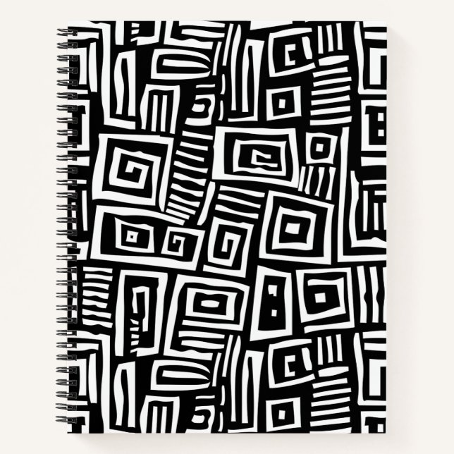 Black & White Abstract Patterned Spiral Notebook (Front)