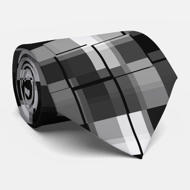 Black White Abstract Plaid Tie (Rolled)