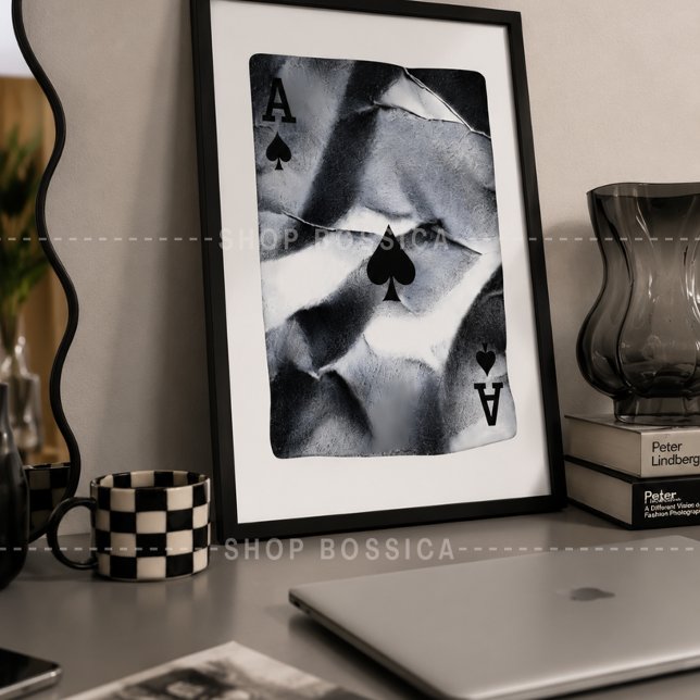 Black & White Abstract Poker Wall Art Minimalist (ace of spades poster, playing card wall art, poker wall decor, casino wall art, game room decor)