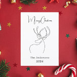 Black white abstract reindeer modern Christmas Holiday Card<br><div class="desc">White background,  and a black abstract one line reindeer.  Personalise and add a name and year. Text: Merry Christmas

Back: add your note and your names.</div>