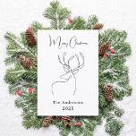 Black white abstract reindeer modern Christmas Holiday Card<br><div class="desc">White background,  and a black abstract one line reindeer.  Personalise and add a name and year. Text: Merry Christmas

Back: add your note and your names.</div>