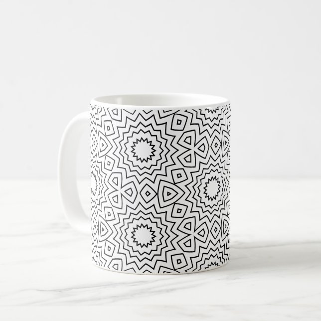 Black & White Abstract Seamless Mandala Design Coffee Mug (Front Left)