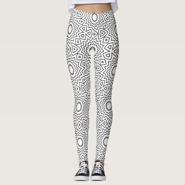 Black & White Abstract Seamless Mandala Design Leggings (Front)
