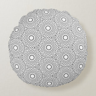 Black & White Abstract Seamless Mandala Design Round Cushion
