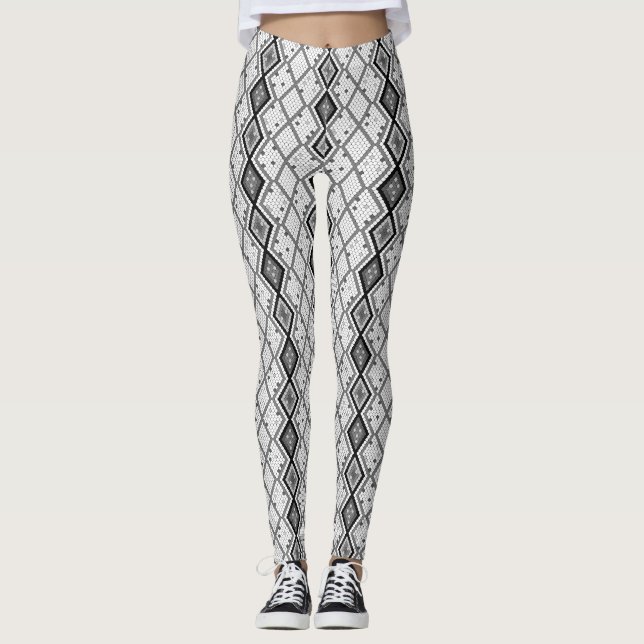 Black & White Abstract Snake Skin Pattern Leggings (Front)