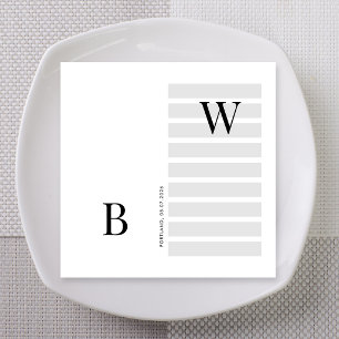 Black White Accent Line Monogram Wedding Napkin