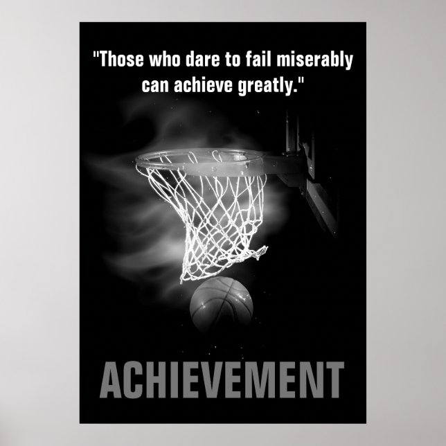 Black White Achievement Basketball Motivational Poster (Front)