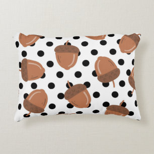 Black & White Acorn Botanical Polka Dot Cosy Fall Decorative Cushion