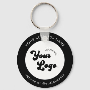 Black White Add Custom Business Logo Website Text  Key Ring