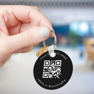 Black White Add Your Custom Business Qr Code Scan Key Ring