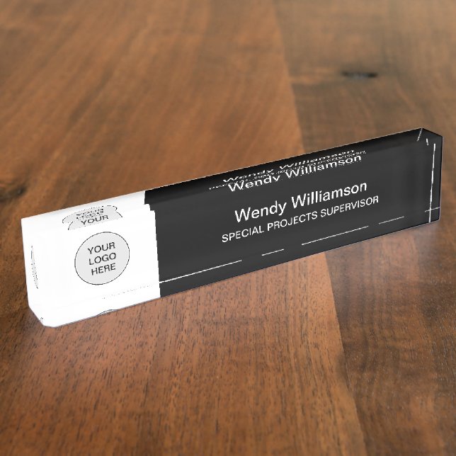Black White Add Your Logo Office Desk Nameplate (Side)
