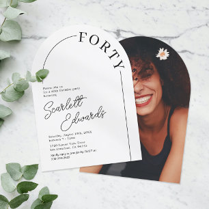 Black White Adult 40th Birthday Photo Invitation
