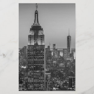 Black & White Aerial View of New York City Night Stationery