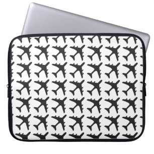 Black white aeroplane pattern laptop sleeve