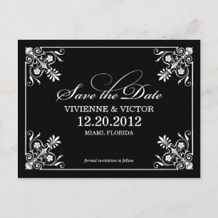 BLACK & WHITE AFFAIR SAVE THE DATE ANNOUNCEMENT POSTCARD