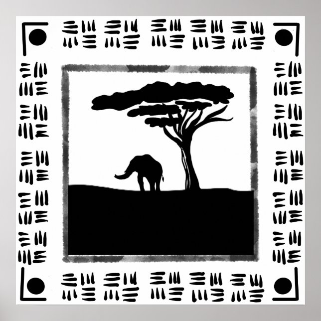 Black White Africa Elephant  Poster (Front)