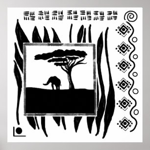 Black White Africa Elephant Poster
