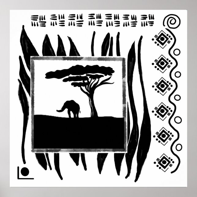 Black White Africa Elephant  Poster (Front)