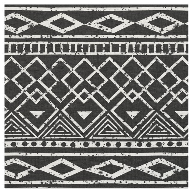 Black White African Tribal Pattern Fabric (Close Up)