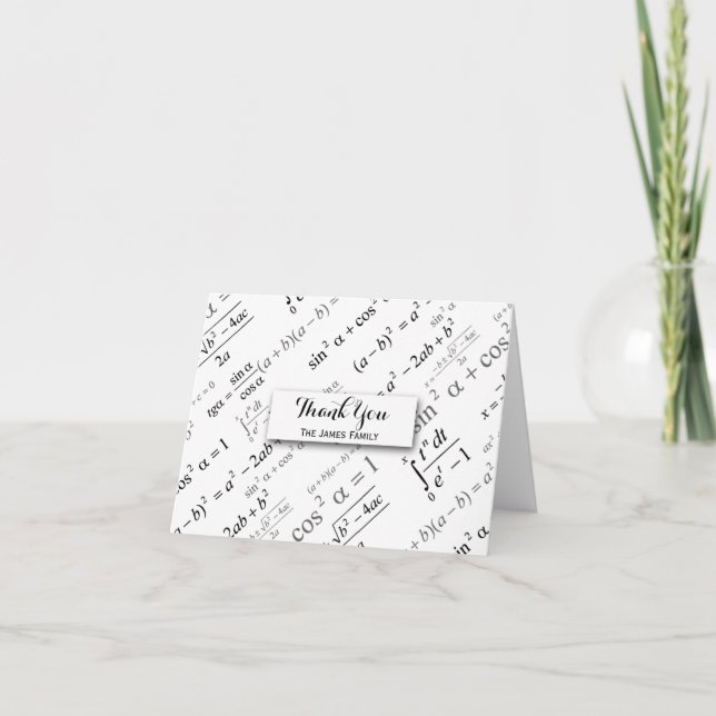 Black White Algebra Math Custom Text Thank You Card (Front)