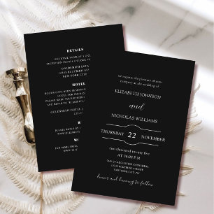 black,white all in one template wedding invitation