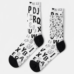 Black & White Alphabet Pattern Crew Socks