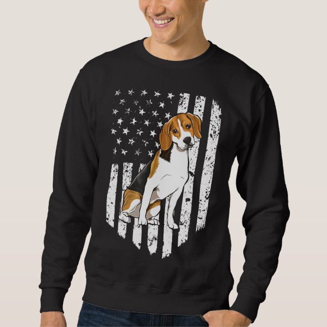 Black White American Flag Beagle Usa Sweatshirt (Front)