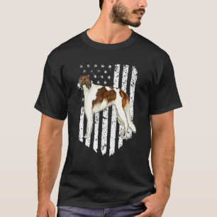 Black White American Flag Borzoi 4th Of July Usa T-Shirt