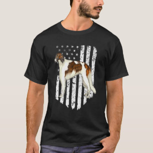 Black White American Flag Borzoi 4th Of July Usa T-Shirt