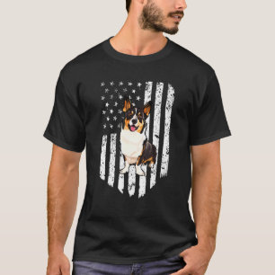 Black White American Flag Cardigan Welsh Corgi 4th T-Shirt