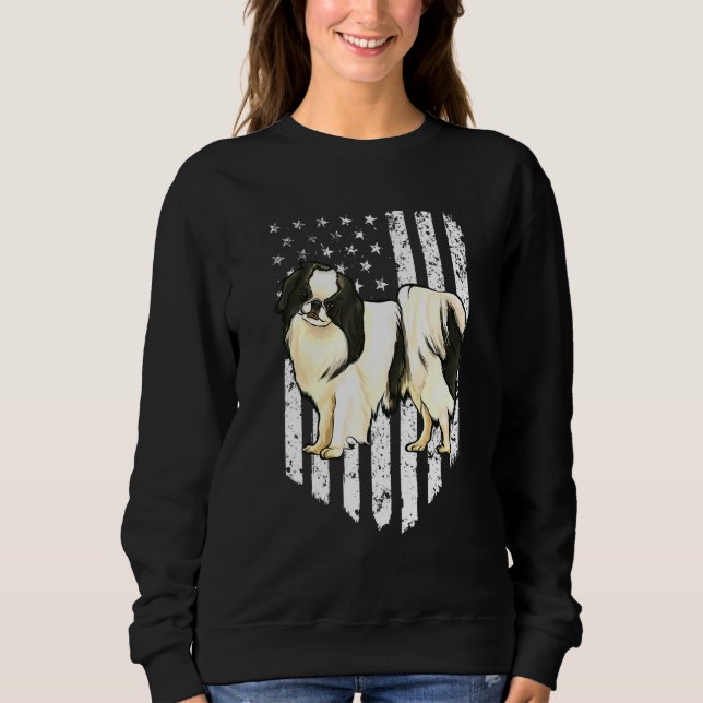Black White American Flag Japanese Chin 4th Of Jul Sweatshirt (Front)