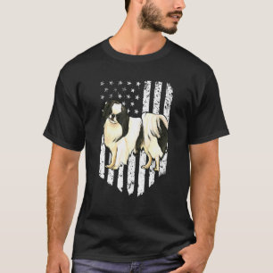 Black White American Flag Japanese Chin 4th Of Jul T-Shirt