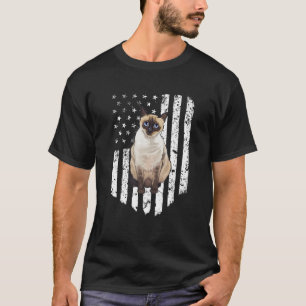Black White American Flag Siamese 4Th Of July Cat T-Shirt