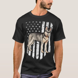 Black White American Flag Siberian Husky 4th Of Ju T-Shirt
