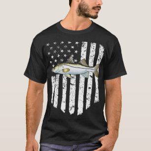 Black White American Flag Snook 4th Of July Fish T-Shirt