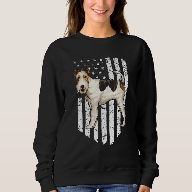 Black White American Flag Wire Fox Terrier 4th Of  Sweatshirt (Front)