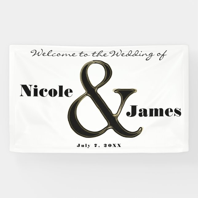 Black & White Ampersand Chic Personalised Wedding Banner (Horizontal)