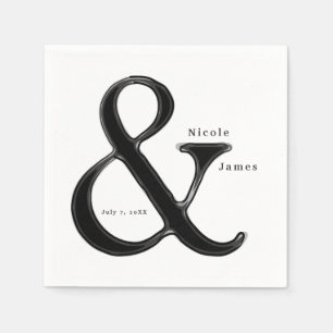 Black & White Ampersand Chic Wedding Reception Napkin
