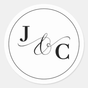 Black & White Ampersand Monogram Wedding Classic Round Sticker