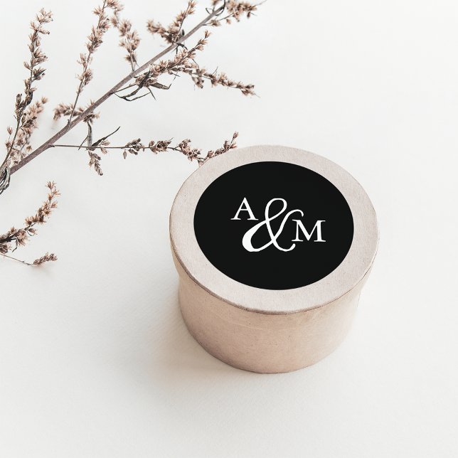 Black & White Ampersand Monogram Wedding Classic Round Sticker (Creator Uploaded)
