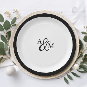 Black & White Ampersand Monogram Wedding Paper Plate