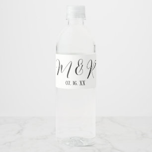Black & White Ampersand Monogram Wedding Water Bottle Label