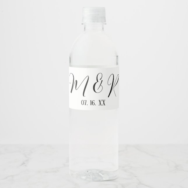Black & White Ampersand Monogram Wedding Water Bottle Label (Front)