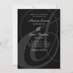 Black White Ampersand Script Calligraphy Wedding Invitation