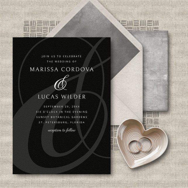 Black White Ampersand Script QR Code Wedding Invitation (Creator Uploaded)